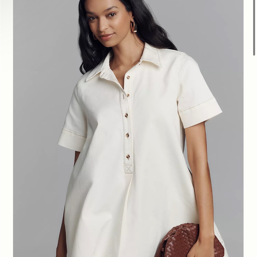 Cream Short Sleeve Shirt Dress